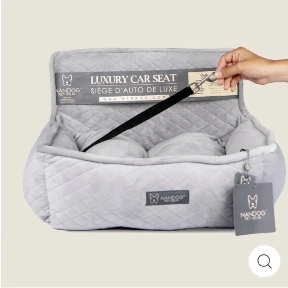 NanDog Dog Car Safety Seat w/ Belt Travel Cushion Bed Nonslip Quilted Gray NWT